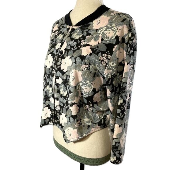 Sauci Vintage Cardigan Blouse Jacket Lightweight Cotton Blend Floral Rose Size L - Picture 2 of 12